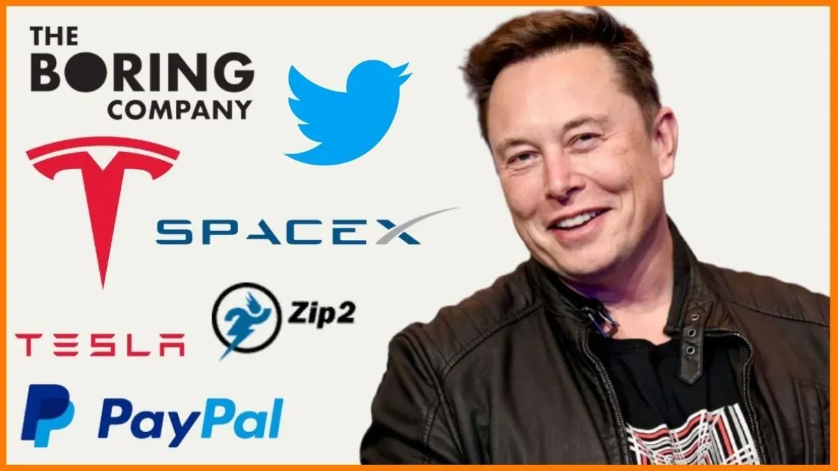 Elon Musk und die Logos aller seiner Unternehmen